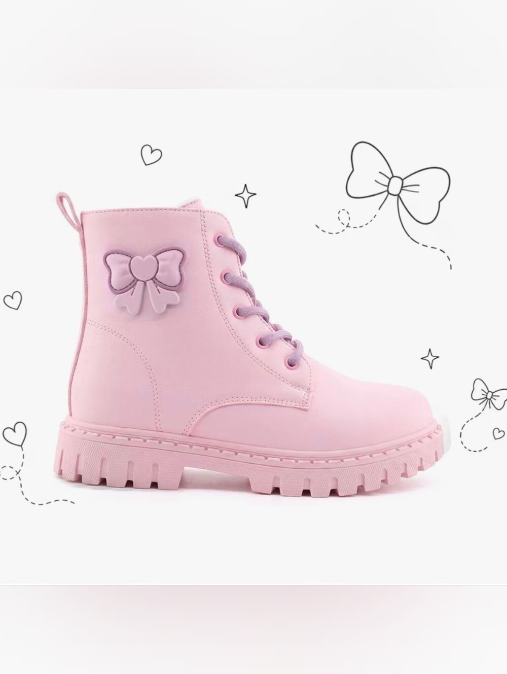Girls Lace Up Side Zipper Ankle Boots W. Bow Design | Size 11 | NEW IN BOX |